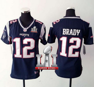 Nike Patriots #12 Tom Brady Navy Blue Team Color Super Bowl LI 51 Women's Stitched NFL New Elite Jersey