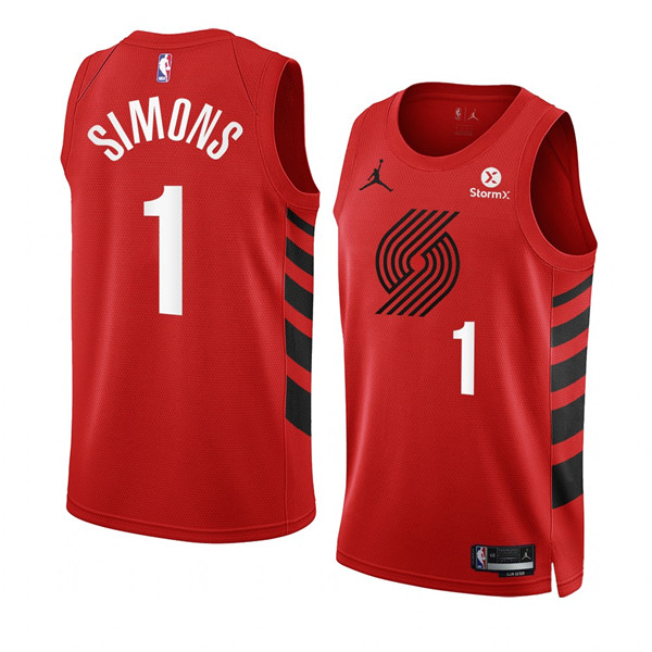 Men's Portland Trail Blazers #1 Anfernee Simons 2022 23 Red Statement Edition Swingman Stitched Basketball Jersey
