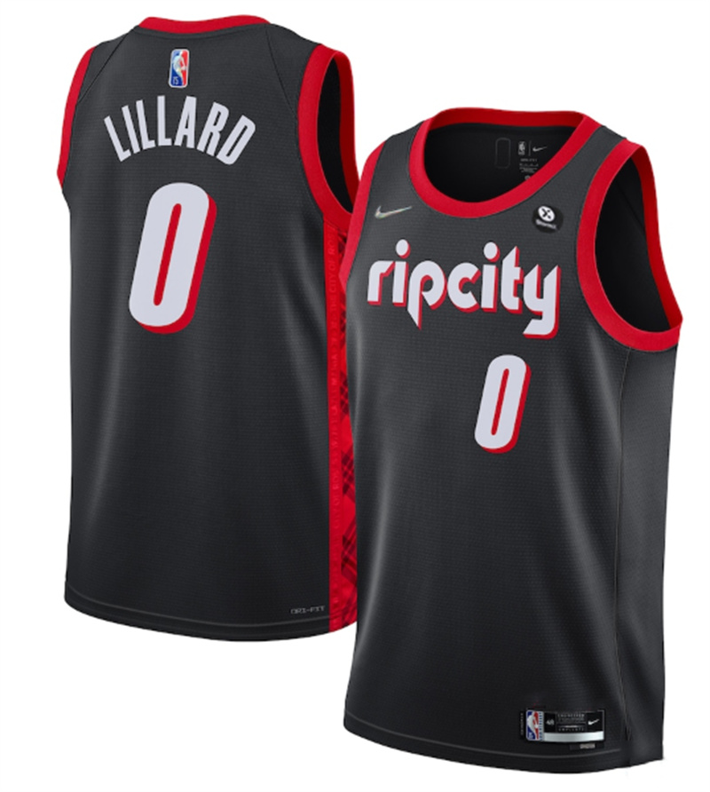 Men's Portland Trail Blazers #0 Damian Lillard Black 2021-22 City Edition 75th Anniversary Stitched Basketball Jersey