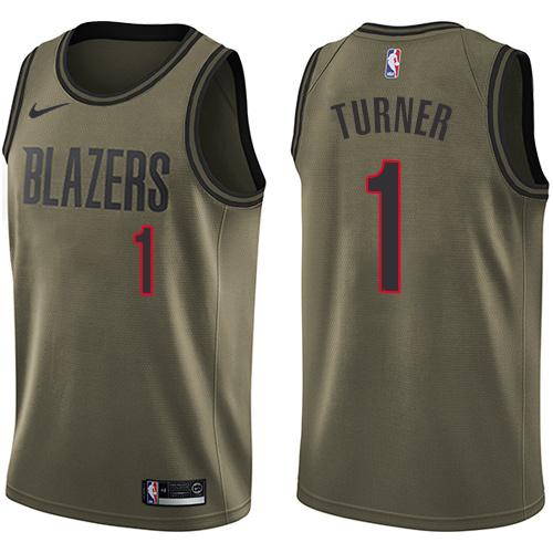 Nike Blazers #1 Evan Turner Green Salute to Service NBA Swingman Jersey