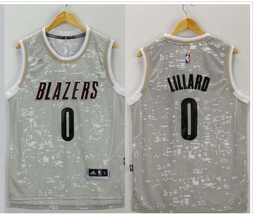 Portland Trail Blazers #0 Damian Lillard Grey City Light Stitched NBA Jersey