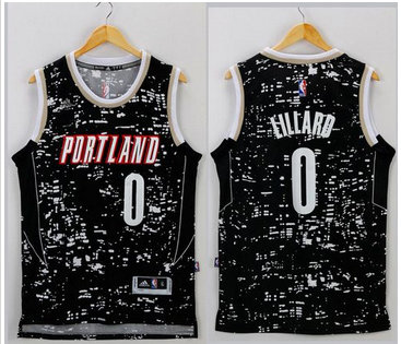 Portland Trail Blazers #0 Damian Lillard Black City Light Stitched NBA Jersey