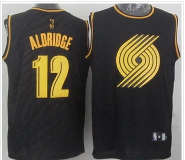 Portland Trail Blazers #12 Lamarcus Aldridge Black Precious Metals Fashion Stitched NBA Jersey