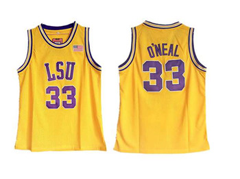 LSU Tigers #33 Shaquille O'Neal Gold College Basketball Stitched NBA Jersey