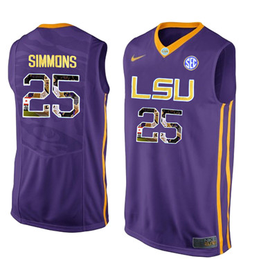 LSU Tigers 25 Ben Simmons Purple With Portrait Print College Basketball Jersey