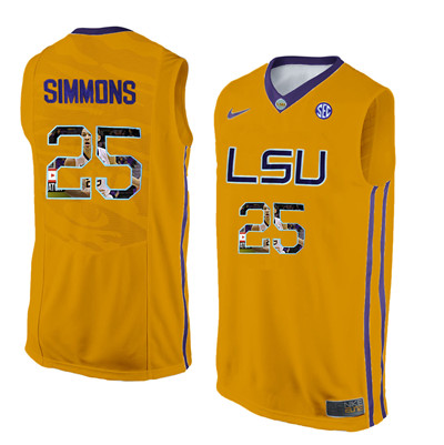 LSU Tigers 25 Ben Simmons Gold With Portrait Print College Basketball Jersey2