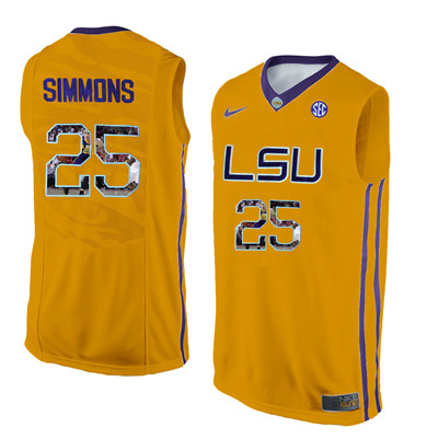 LSU Tigers 25 Ben Simmons Gold With Portrait Print College Basketball Jersey