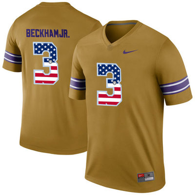 LSU Tigers Tigers 3 Odell Beckham Jr. Gold USA Flag College Football Limited Jersey