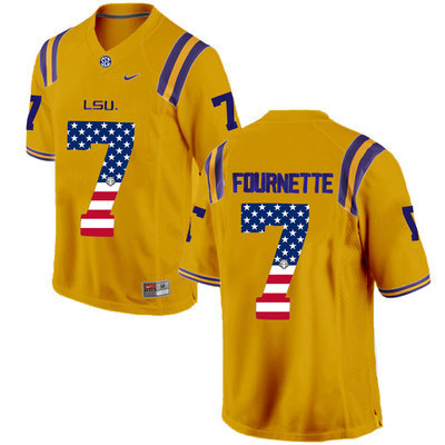 LSU Tigers 7 Leonard Fournette Gold USA Flag College Football Limited Jersey