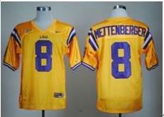 NCAA LSU Tigers #8 Zach Mettenberger Gold Stitched yellow Jersey