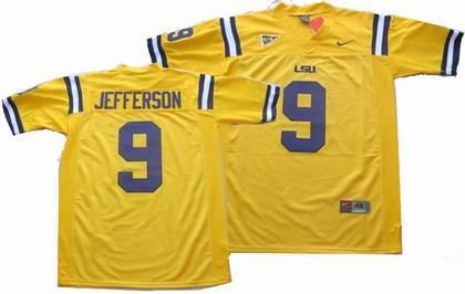 NCAA LSU Tigers 9 jefferson yellow jerseys