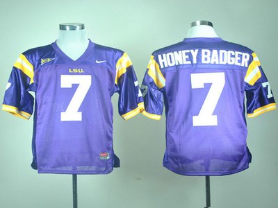 Nike LSU Tigers Honey Badger 7 Tryann Mathieu Nick Name Purple College Football Jerseys