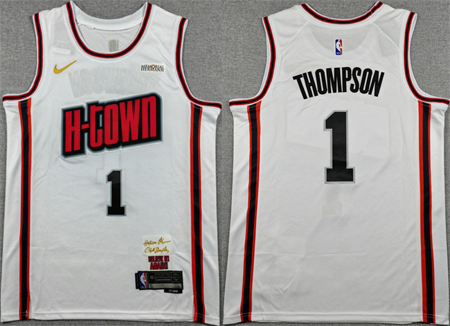 Men's Houston Rockets #1 Amen Thompson White 2024 25 City Edition Stitched Jersey