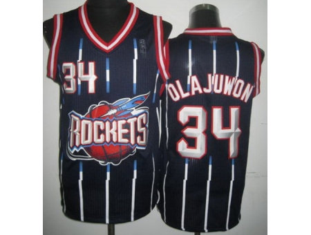 Houston Rockets 34 Hakeem Olajuwon Black Hardwood Classics Revolution 30 NBA Jerseys