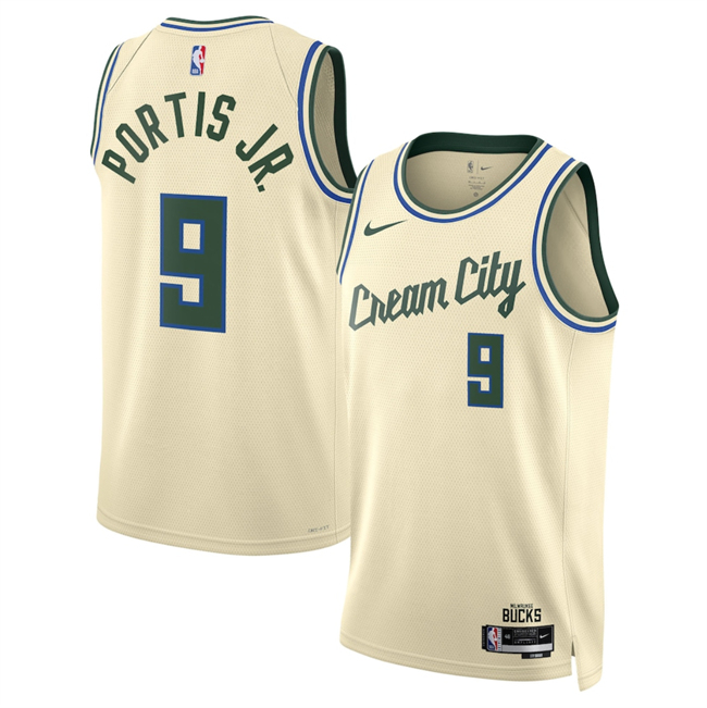 Men's Milwaukee Bucks #9 Bobby Portis Cream 2025 26 City Edition Stitched Basketball Jersey
