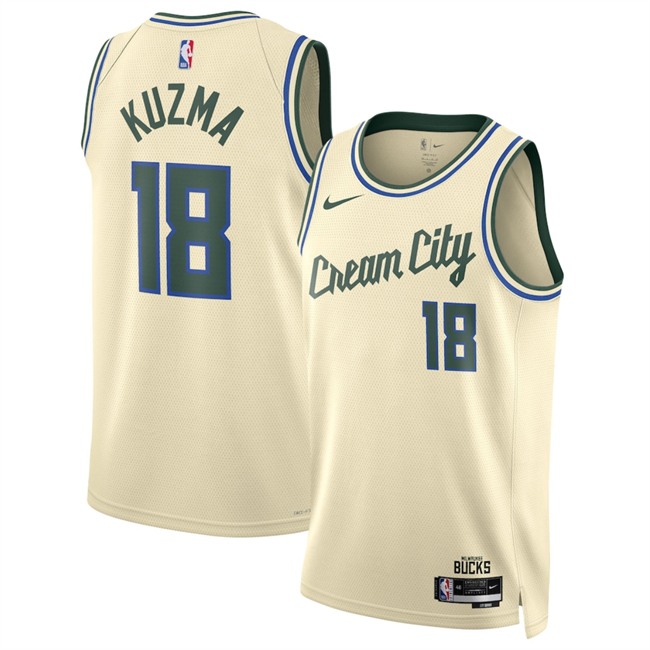 Men's Milwaukee Bucks #18 Kyle Kuzma Cream 2025 26 City Edition Stitched Basketball Jersey