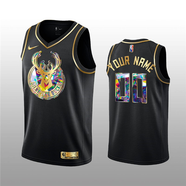 Men's Milwaukee Bucks Active Player Custom 2021 22 Black Golden Edition 75th Anniversary Diamond Logo Stitched Basketball Jersey