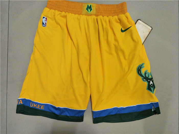 Bucks Yellow City Edition With Pocket Nike Swingman Shorts_副本