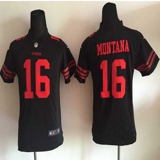 Youth New 49ers #16 Joe Montana Black Alternate Stitched NFL Elite Jersey