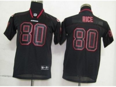 Youth NEW San Francisco 49ers 80 Jerry Rice Black Jerseys(Lights out) Youth NEW San Francisco 49ers 80 Jerry Rice Black Jerseys(Lights out)