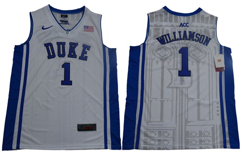 Blue Devils #1 Zion Williamson White Blue Basketball Elite Stitched NCAA Jersey