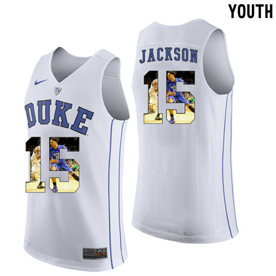 Duke Blue Devils 15 Frank Jackson White With Portrait Print Youth College Basketball Jersey2