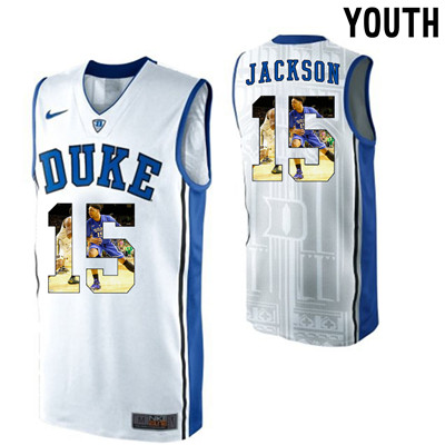 Duke Blue Devils 15 Frank Jackson White With Portrait Print Youth College Basketball Jersey