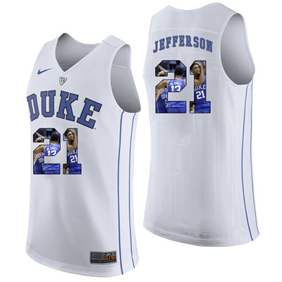 Duke Blue Devils 21 Amile Jefferson White With Portrait Print College Basketball Jersey3