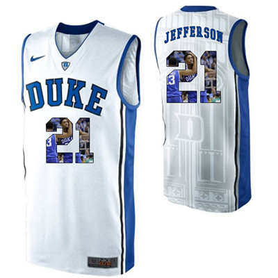 Duke Blue Devils 21 Amile Jefferson White With Portrait Print College Basketball Jersey