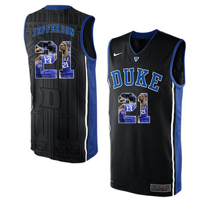 Duke Blue Devils 21 Amile Jefferson Black With Portrait Print College Basketball Jersey