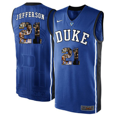 Duke Blue Devils 21 Amile Jefferson Blue With Portrait Print College Basketball Jersey