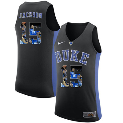 Duke Blue Devils 15 Frank Jackson Black With Portrait Print College Basketball Jersey3