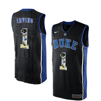 Duke Blue Devils 1 Kyrie Irving Black With Portrait Print College Basketball Jersey