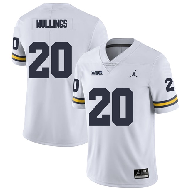 Men's Michigan Wolverines #20 Kalel Mullings White Stitched Football Jersey Men's Michigan Wolverines #20 Kalel Mullings White Stitched Football Jersey