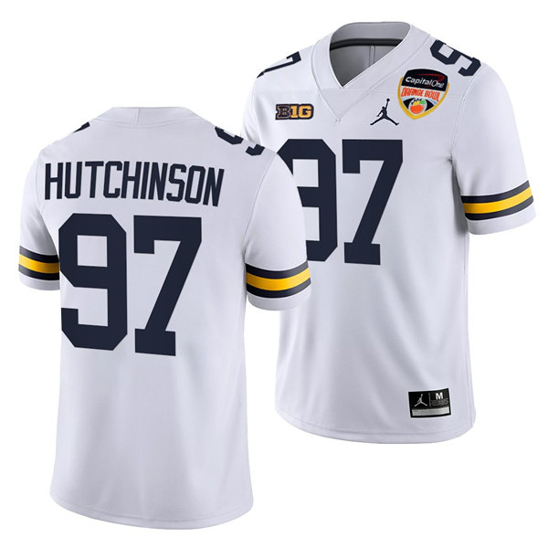 Men's Michigan Wolverines #97 Aidan Hutchinson White College Stitched Football Jersey Men's Michigan Wolverines #97 Aidan Hutchinson White College Stitched Football Jersey