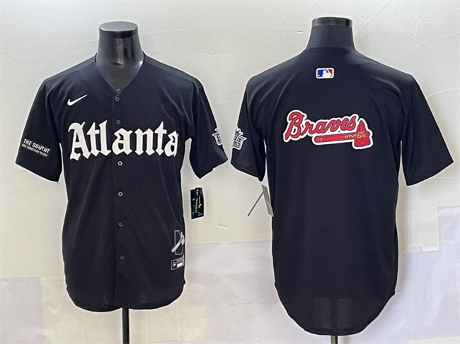 Men's Atlanta Braves Black Team Big Logo Gothic South x Outkast Edition Vapor Limited Stitched Baseball Jersey Men's Atlanta Braves Black Team Big Logo Gothic South x Outkast Edition Vapor Limited Stitched Baseball Jersey