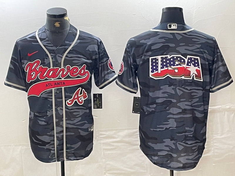 Men's Atlanta Braves Gray Team Big Logo Cool Base With Patch Stitched Baseball Jersey 4