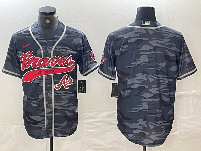 Men's Atlanta Braves Gray Team Cool Base With Patch Stitched Baseball Jersey 2