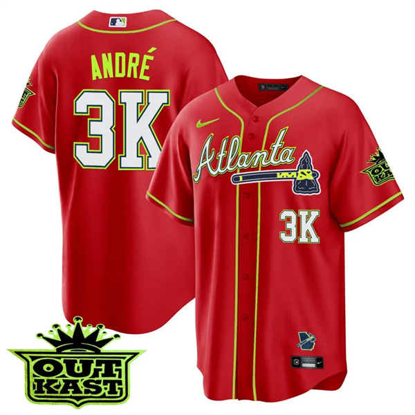 MEN'S ATLANTA BRAVES OUTKAST 3K André Red COOL BASE JERSEY -ALL STITCHED MEN'S ATLANTA BRAVES OUTKAST 3K André Red COOL BASE JERSEY -ALL STITCHED