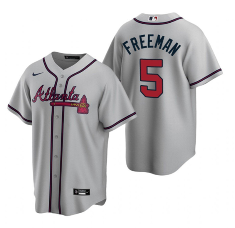 Men's Atlanta Braves #5 Freddie Freeman Gray Cool Base Stitched Jersey Men's Atlanta Braves #5 Freddie Freeman Gray Cool Base Stitched Jersey