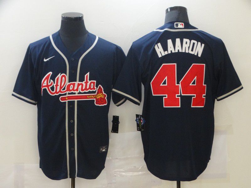 Men's Atlanta Braves #44 Hank Aaron Navy Blue Stitched MLB Cool Base Nike Jersey Men's Atlanta Braves #44 Hank Aaron Navy Blue Stitched MLB Cool Base Nike Jersey