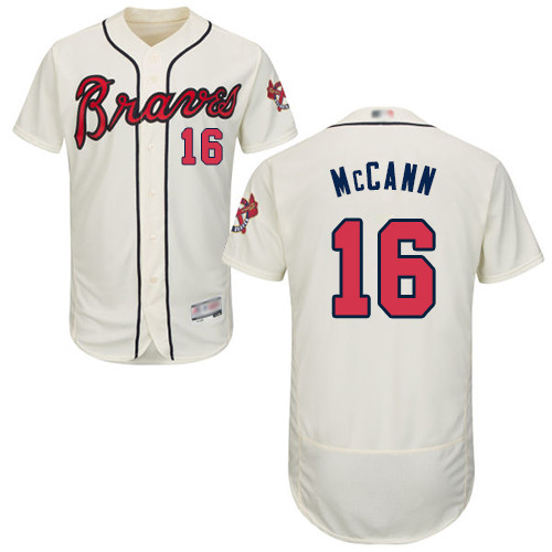 Braves #16 Brian McCann Cream Flexbase Authentic Collection Stitched Baseball Jersey Braves #16 Brian McCann Cream Flexbase Authentic Collection Stitched Baseball Jersey