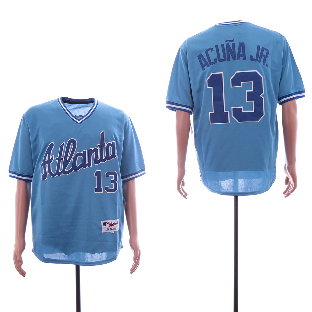 Braves 13 Ronald Acuna Jr. Light Blue Throwback Jersey Braves 13 Ronald Acuna Jr. Light Blue Throwback Jersey