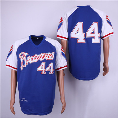 Braves #44 Hank Aaron Blue 1973 Throwback Jersey