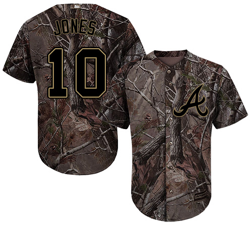 Braves #10 Chipper Jones Camo Realtree Collection Cool Base Stitched Baseball Jersey