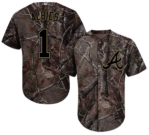 Braves #1 Ozzie Albies Camo Realtree Collection Cool Base Stitched Baseball Jersey