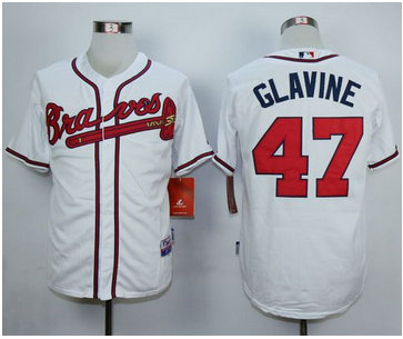 Atlanta Braves #47 Tom Glavine White w 75th Anniversary Commemorative Patch Stitched Baseball Jersey