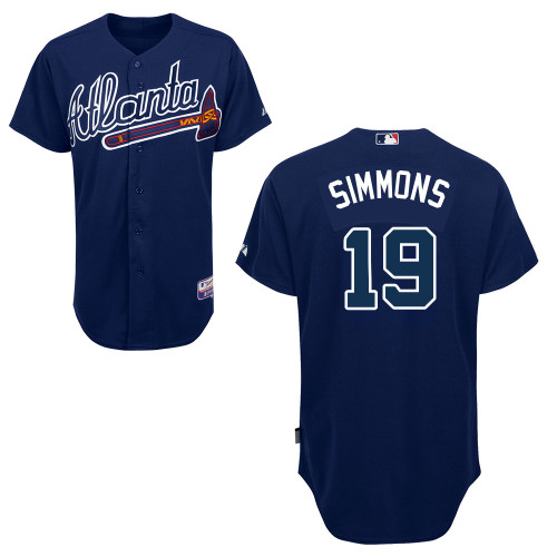 Atlanta Braves #19 Simmons Blue Authentic Personalized Alternate Road Jersey