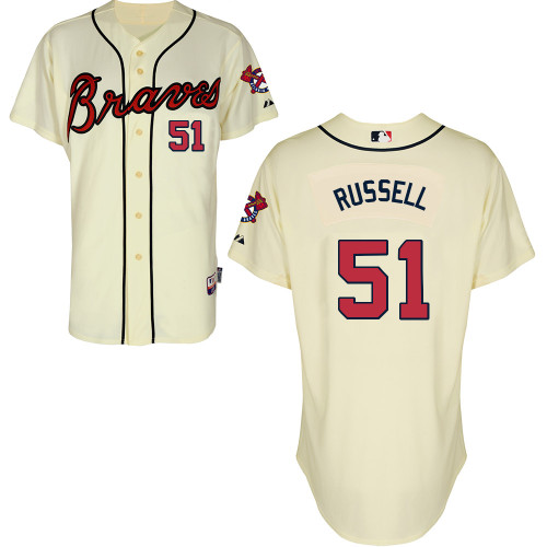 Atlanta Braves #51 Russell Beige Authentic Personalized Alternate Jersey
