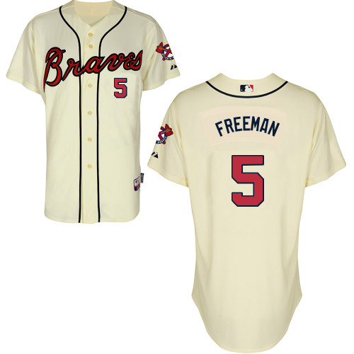 Atlanta Braves #5 Freeman Beige Authentic Personalized Alternate Jersey